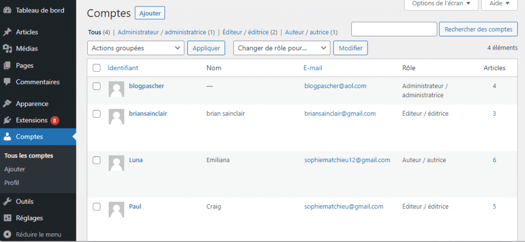 Managing users in WordPress Gestion des utilisateurs dans WordPress