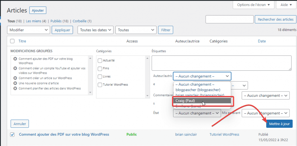 comment-changer-lauteur-dun-article-dans-wordpress-10 » BlogPasCher Cliquez sur le menu déroulant à côté de Auteur