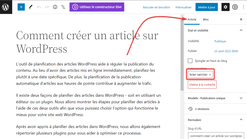 comment-changer-lauteur-dun-article-dans-wordpress-2 » BlogPasCher Assurez-vous que l'onglet Article soit sélectionné