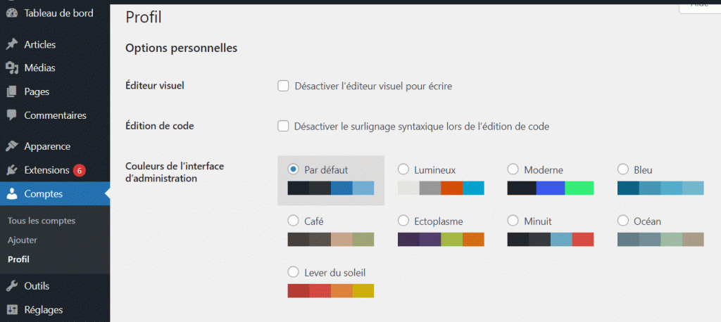Admin color scheme change example