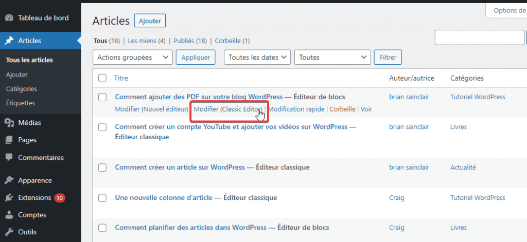 Edit classic Modifier classique