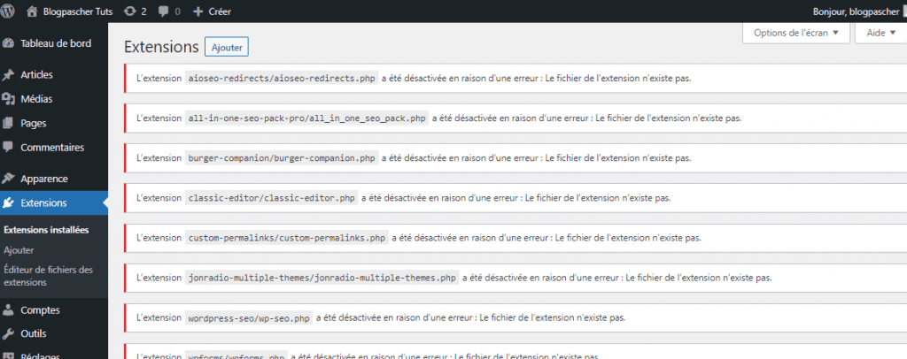 WordPress plugins deactivated tutoriel WordPress - désactiver tous les plugins WordPress