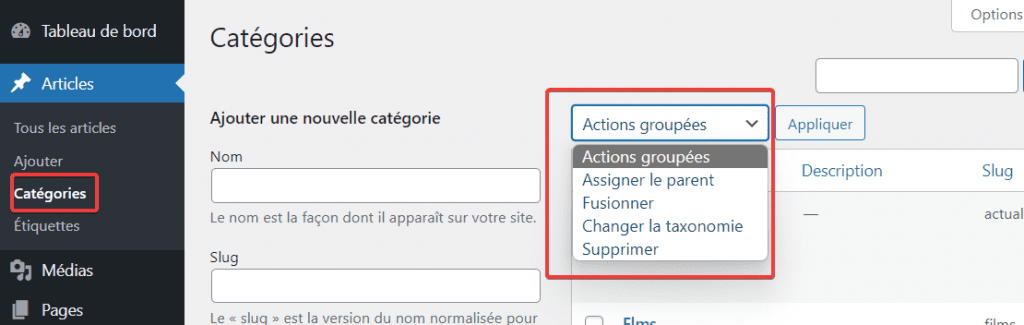 Term management tools plugin new bulk actions plugin Term Management Tools - fusionner et modifier catégories