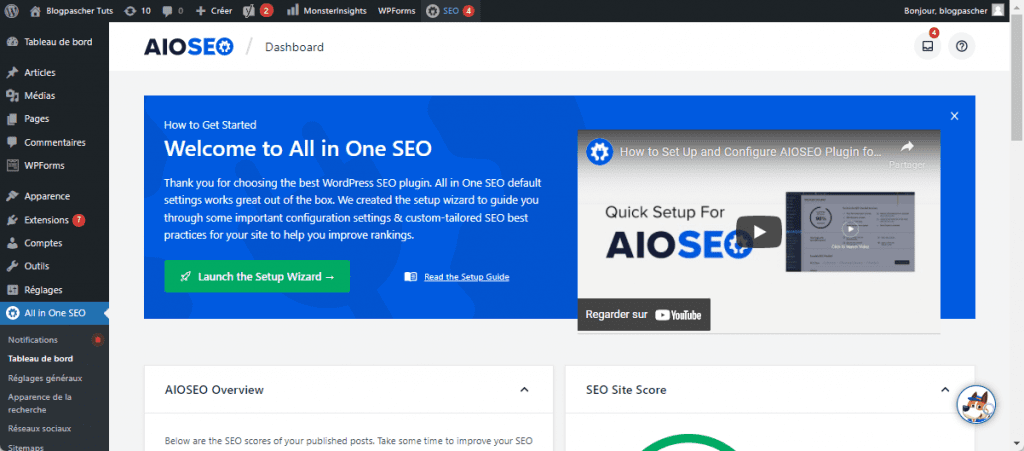 Launch setup wizard from AIOSEO dashboard