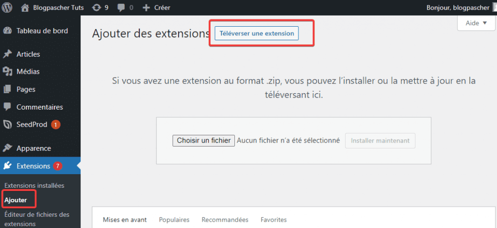 upload plugin créer un plugin WordPress spécifique au site