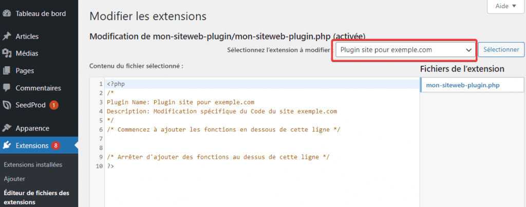 Plugin editor éditeur d'extension de WordPress