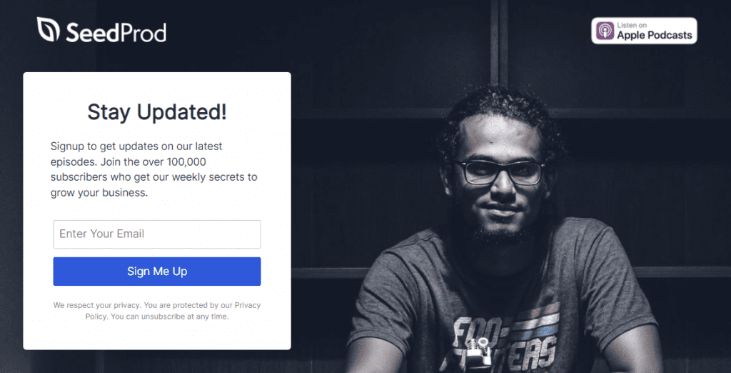 Example of a quick landing page différence entre Landing page et un site Web