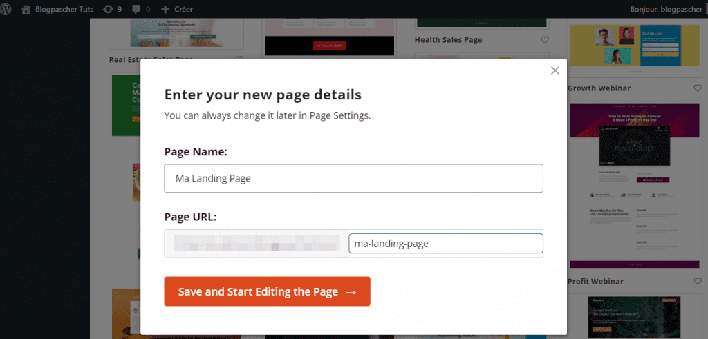Name your landing page SeeProd - Créer une landing page