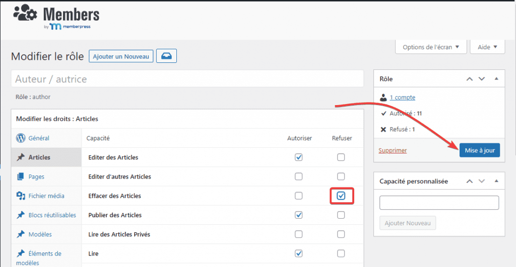 Edit user role capabilities Modifier les fonctionnalités de rôle d’utilisateur
