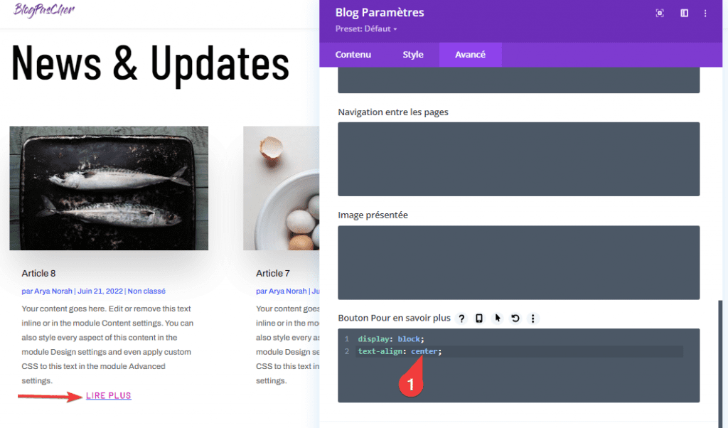 chrome_QnaFLHcRaz » BlogPasCher Personnaliser le lien Lire Plus du module Blog de Divi