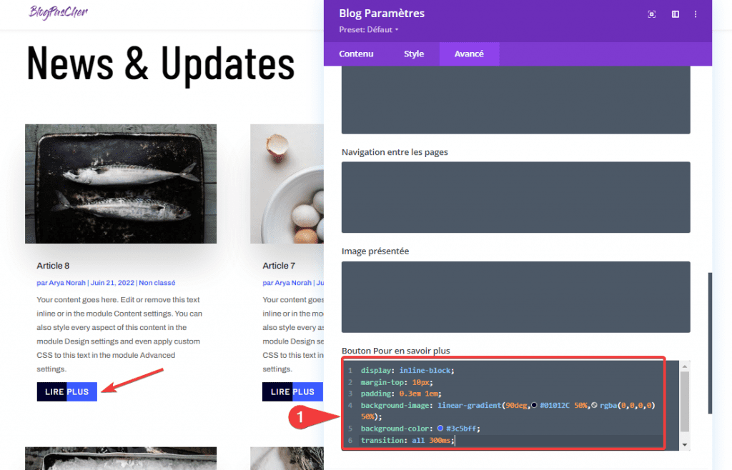 chrome_fHOTvvAG9C » BlogPasCher Personnaliser le lien Lire Plus du module Blog de Divi