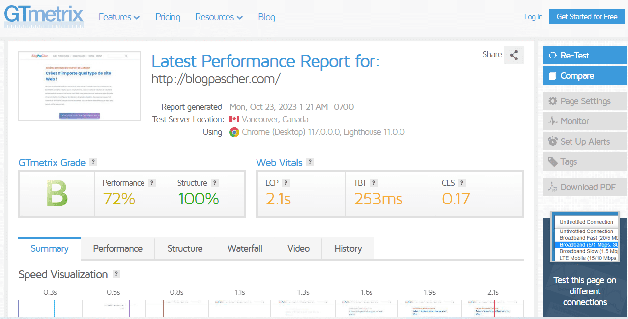 gtmetrix » BlogPasCher test de vitesse gtmetrix BPC