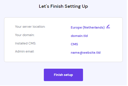 Résumé de la configuration