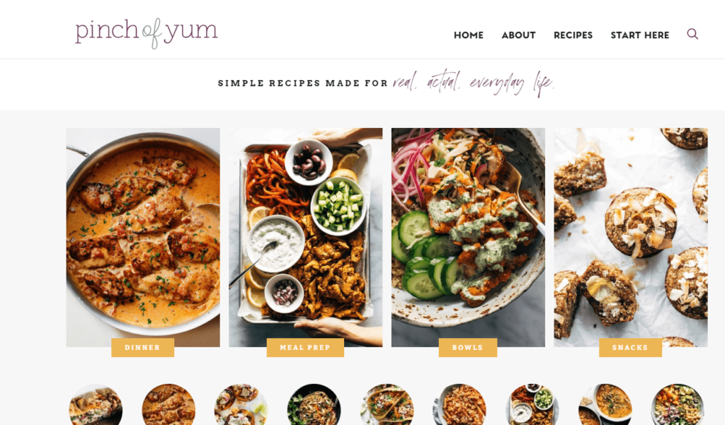 Food Website idea Idée de site web culinaire - Pinch of Yum,