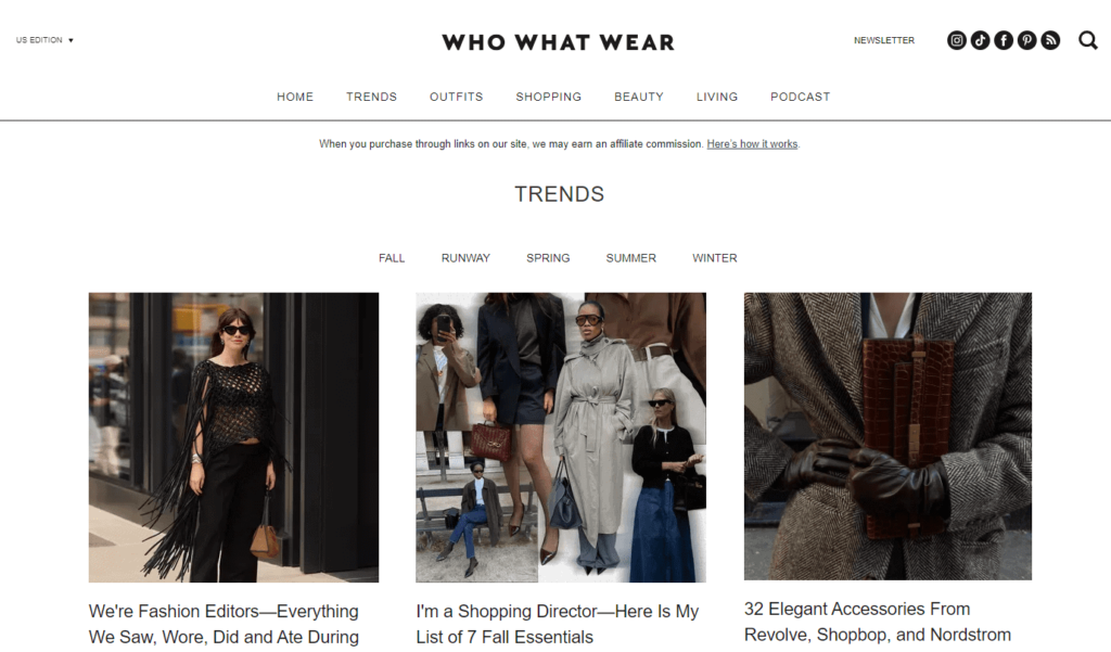 Fashion Website ideas Idées de sites web de mode - WhoWhatWear