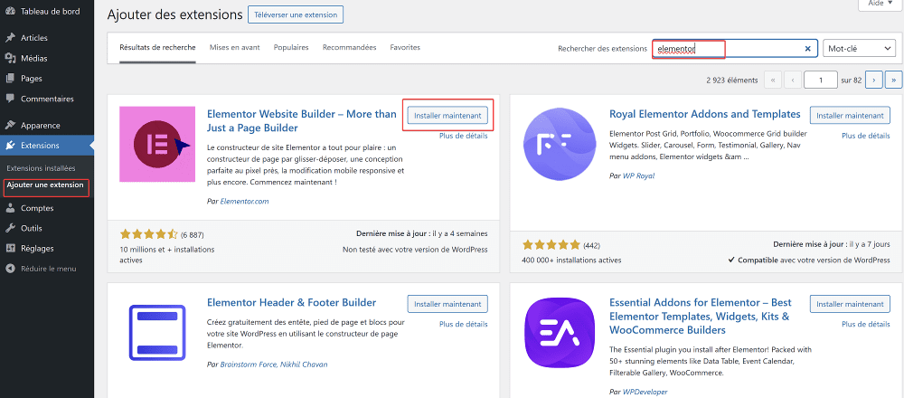 installer elementor » BlogPasCher Installation via le Tableau de Bord WordPress