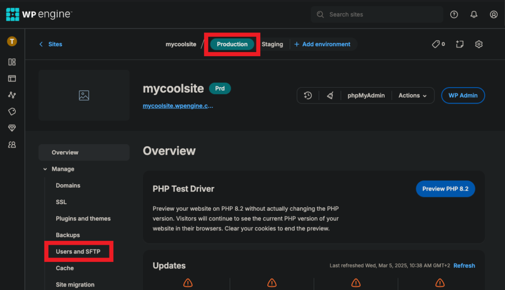 Accéder aux comptes FTP sur WP Engine