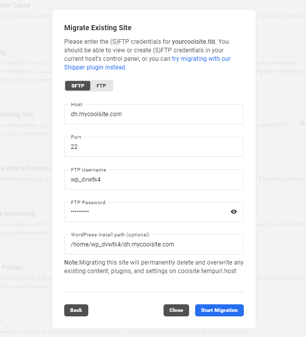 Ajout d’informations d’identification FTP à l’outil de migration Hub