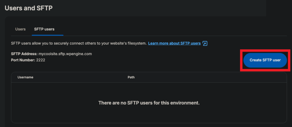 Création d’un nouveau compte FTP sur WP Engine
