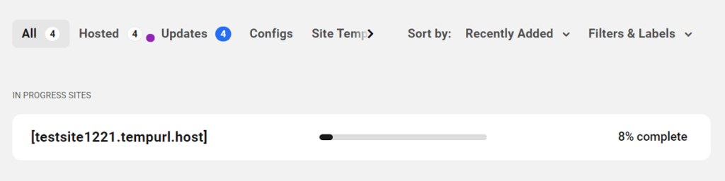 bar de progression pendant la creation des sites