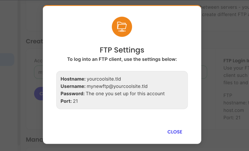 Identifiant des compte FTP de Siteground