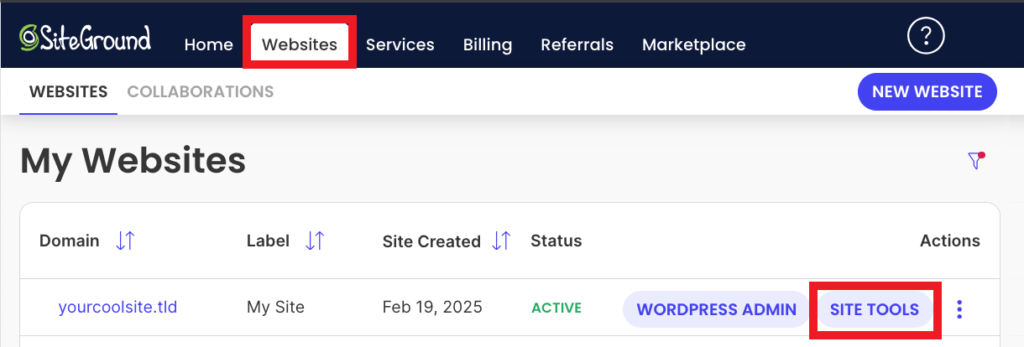 Accès aux comptes FTP de Siteground