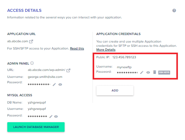 Nouveau compte FTP créé chez Cloudways