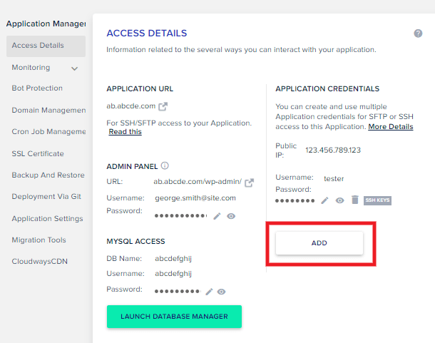 Création d’un nouveau compte FTP chez Cloudways