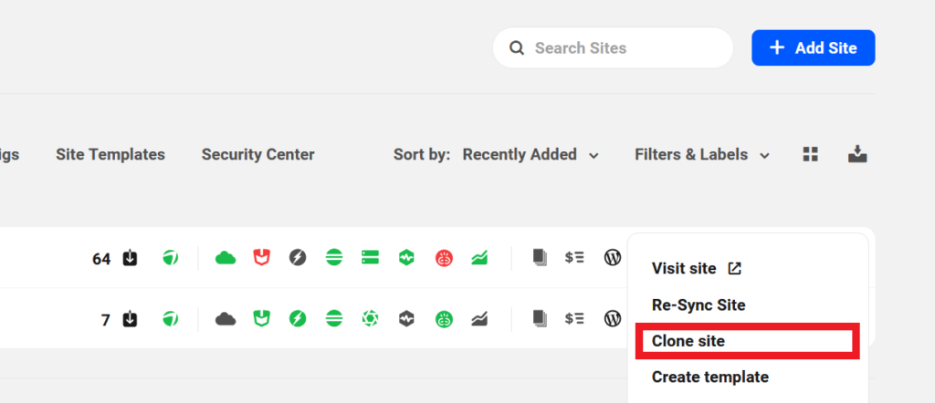 options de clonage d'un site