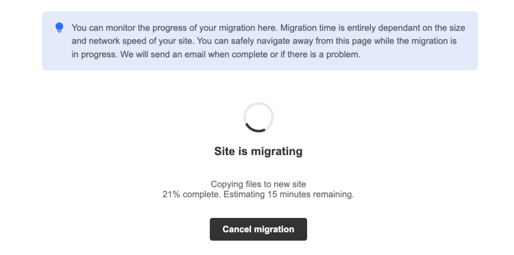 progression de la migration de sites