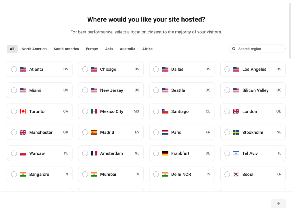 selectionner la localisation du serveur