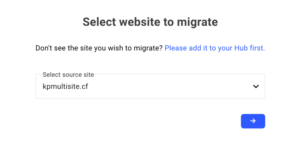 selectionner le site à migrer