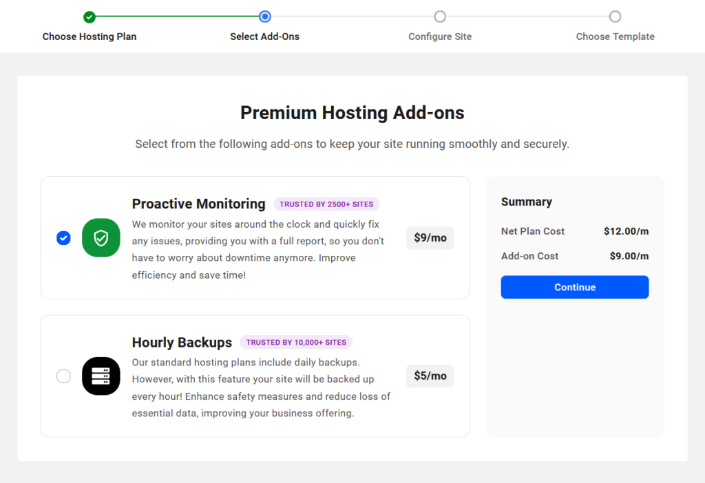selectionner les addons pour votre site