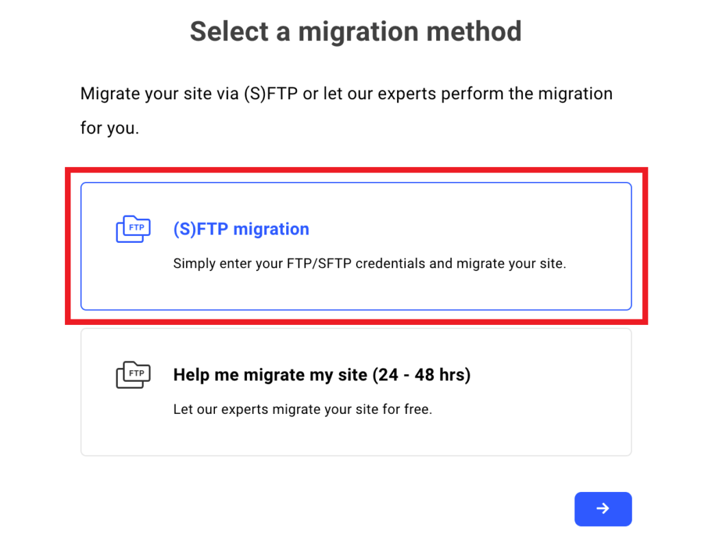 selectionner une methode de migration