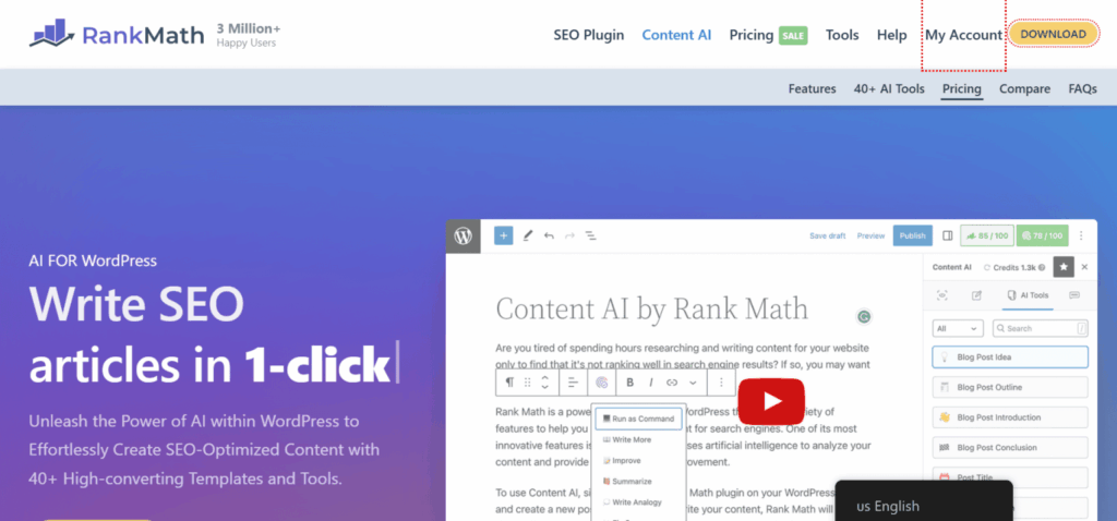 Content AI Assistant by Rank Math Assistant IA de contenu par Rank Math