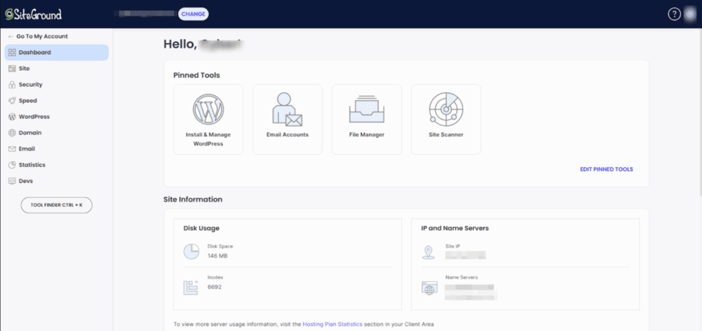 Interface utilisateur Siteground » BlogPasCher Interface utilisateur de l’hébergement Siteground