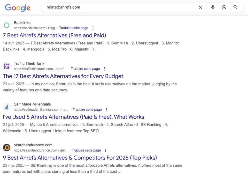 Related Websites Search Recherche de sites Web similaires astuces de recherche Google