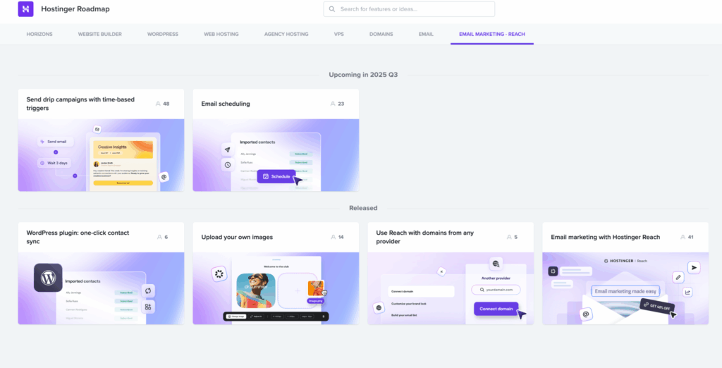 Feuille de route des fonctionnalités de Hostinger Reach » BlogPasCher Feuille de route des fonctionnalités de Hostinger Reach 2025