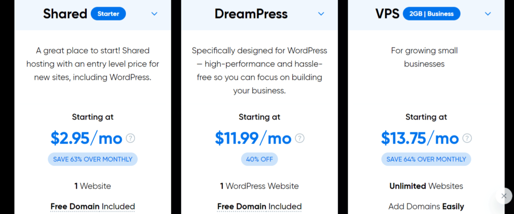 Plans de domaine gratuits Dreamhost