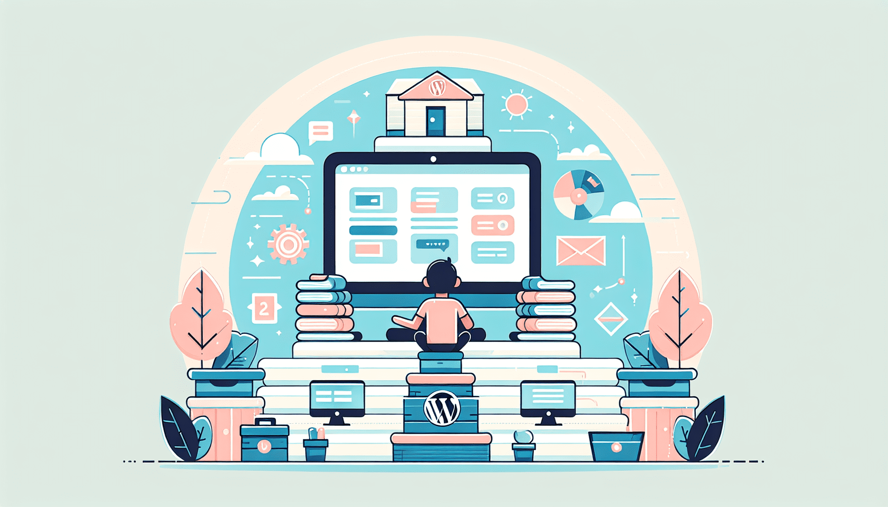 Схема многосайтовой сети WordPress, связывающей несколько сайтов с административной консолью.