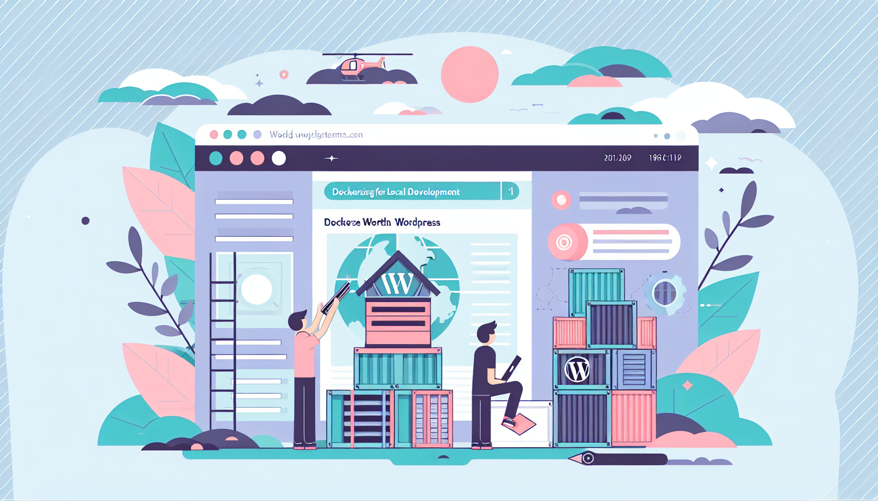 Schéma d'une stack WordPress en conteneurs Docker avec PHP, MySQL et serveur web reliés en réseau