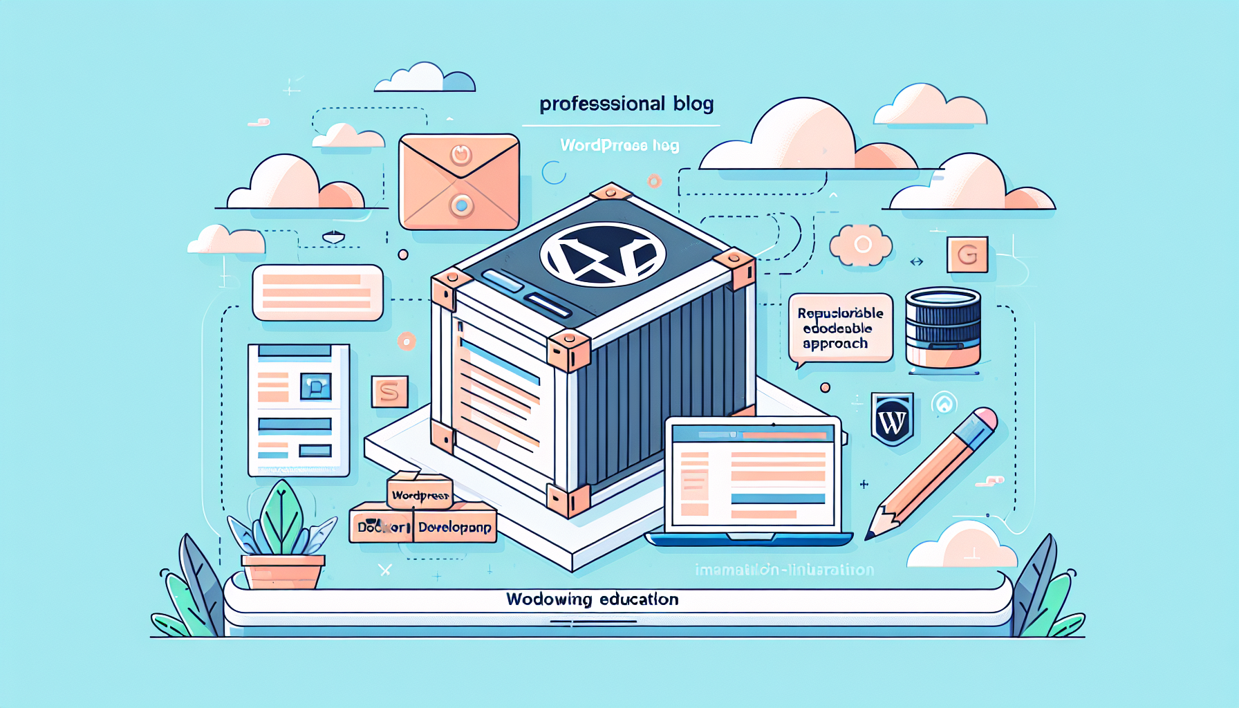 Diagram över en WordPress Docker-miljö med PHP, Nginx, MySQL och delade volymer